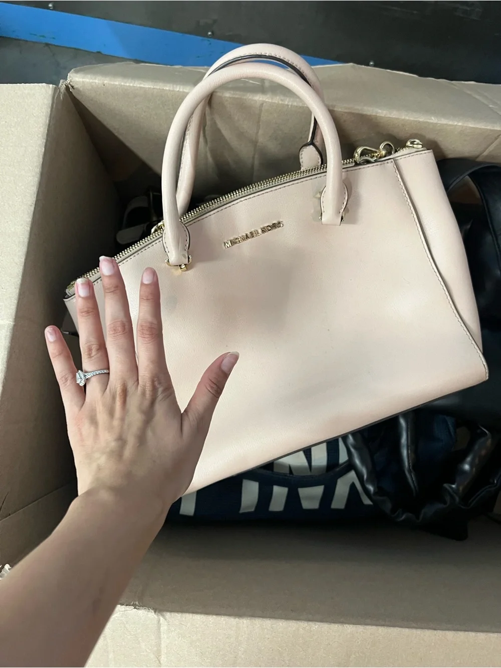 Michael Kors Blush Leather Satchel with Gold Hardware
